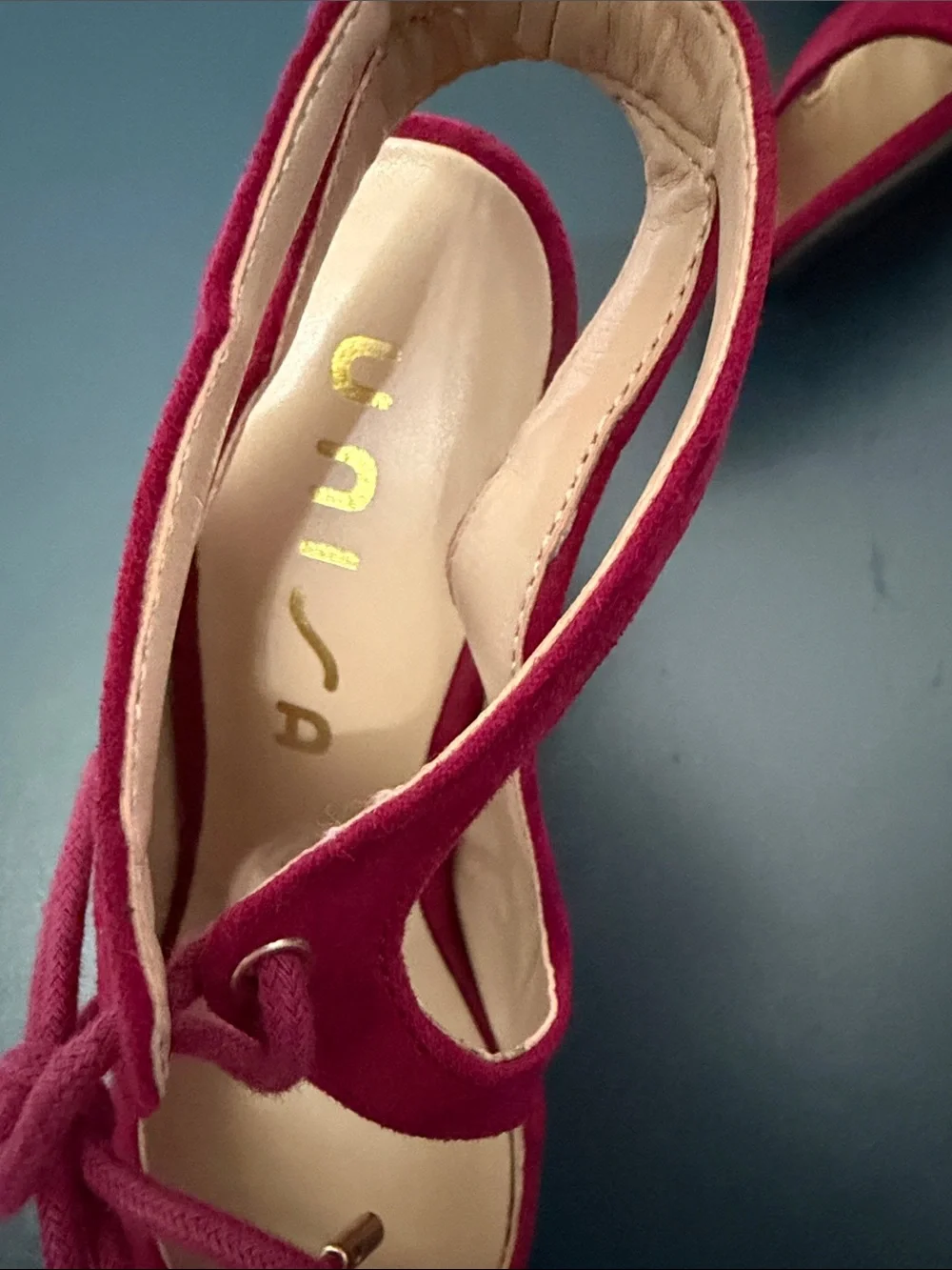 Unisa Wine Red Suede Tie-Ankle Peep-Toe Heels